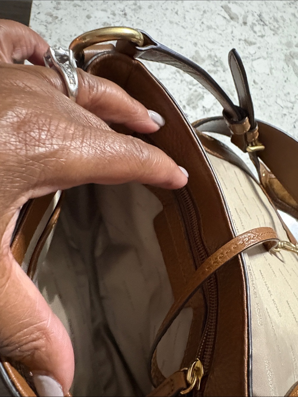 Michael Kors Tan & Brown Suede Leather Messenger Bag - Picture 5 of 8